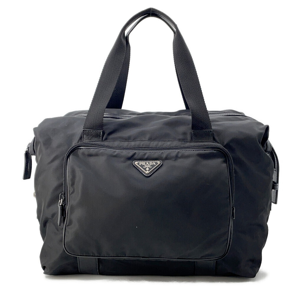 Prada tote bag triangular logo leather shoulder black